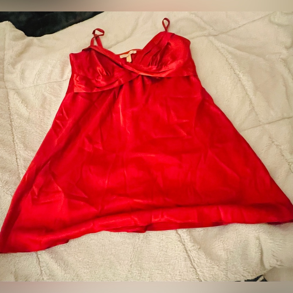 Flora NIKROOZ Ruched Front Red Adjustable Straps Nighty.